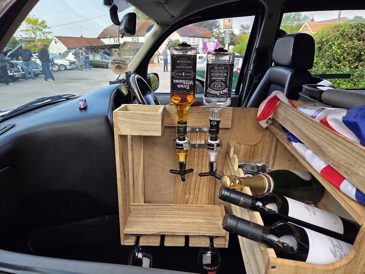 Bar inside the purple rally taxi